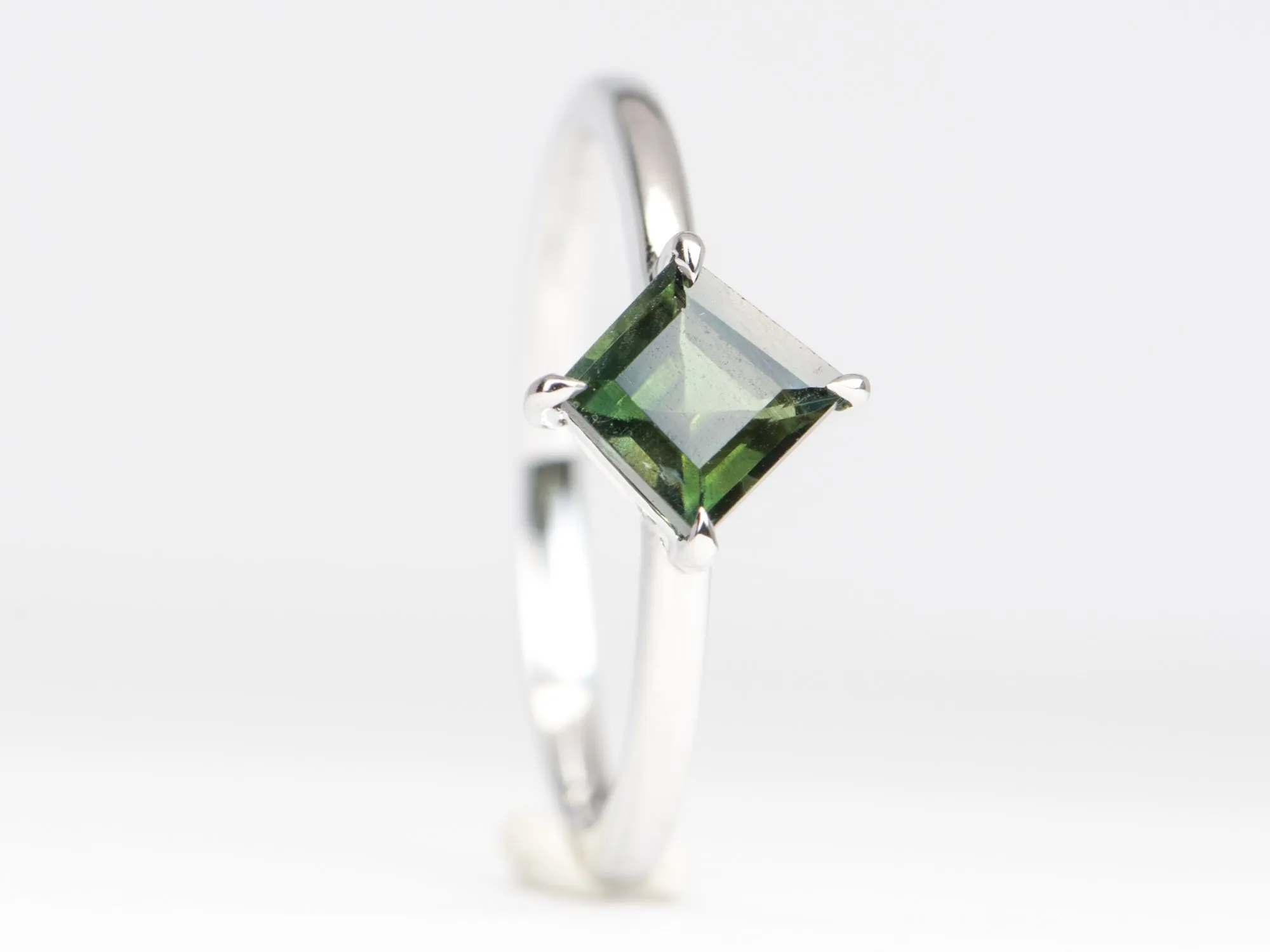 1.05ct Geometric Green Sapphire Engagement Ring 14K White Gold AD1686-53