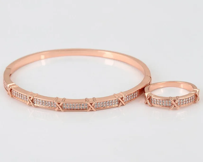 18k Rose Gold Plated Bangle Bracelet with Matching Ring