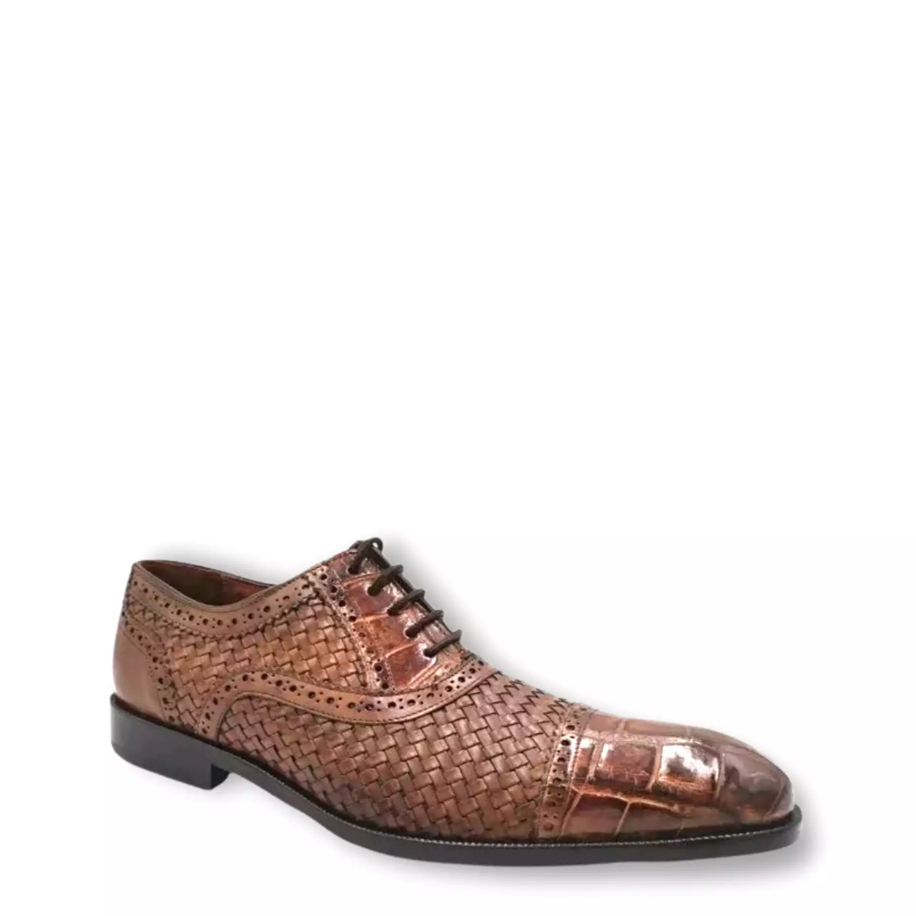 28FLPUE - Cuadra brown dress alligator woven oxford cap toe shoes for men