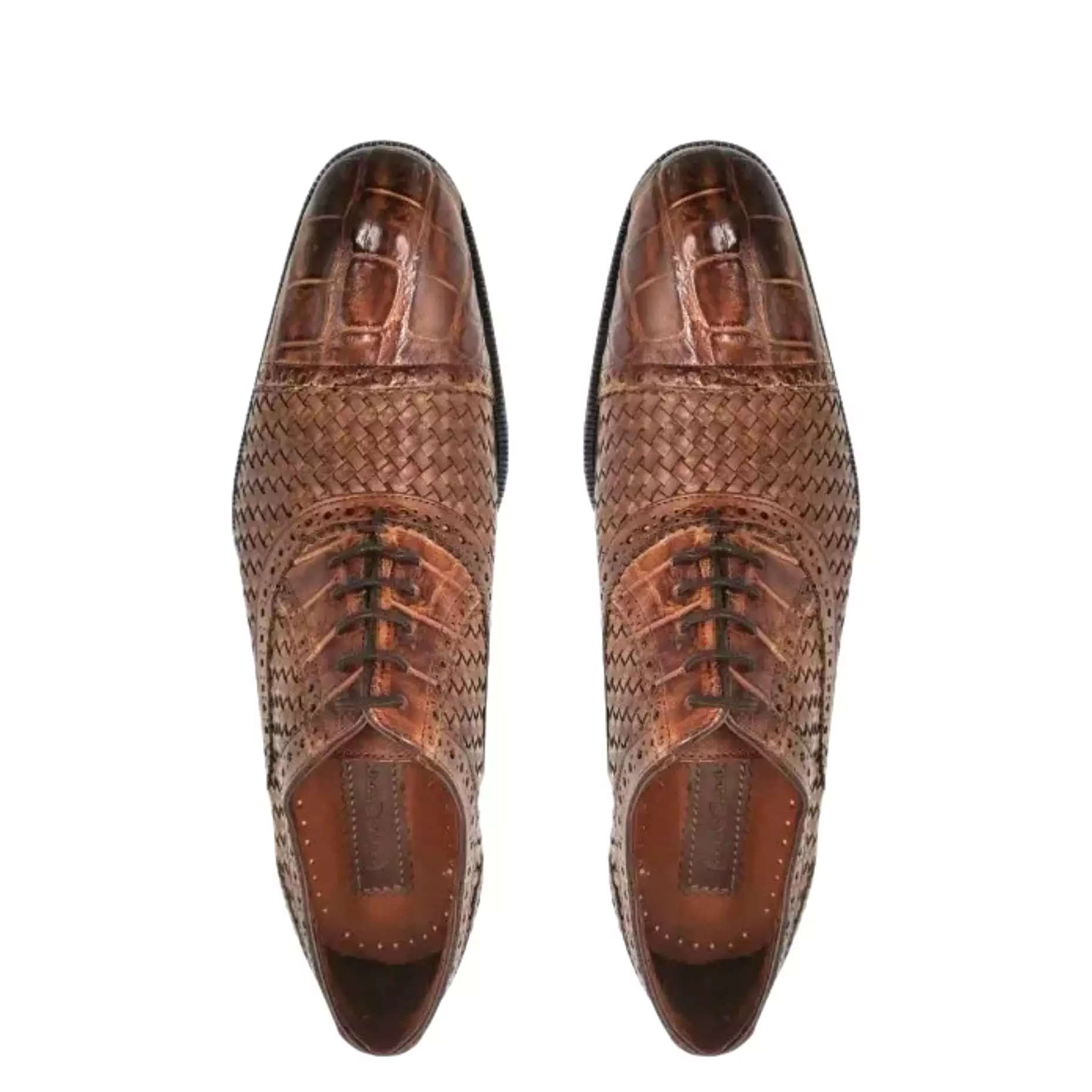 28FLPUE - Cuadra brown dress alligator woven oxford cap toe shoes for men