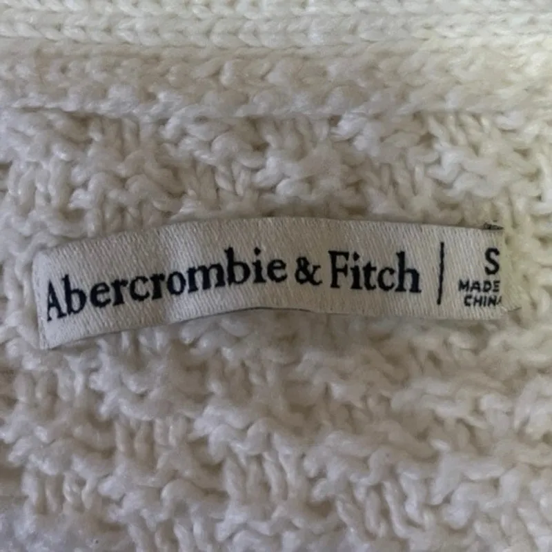 Abercrombie & Fitch White Cable Knit V-Neck Puff Sleeve Cardigan Sweater Top S