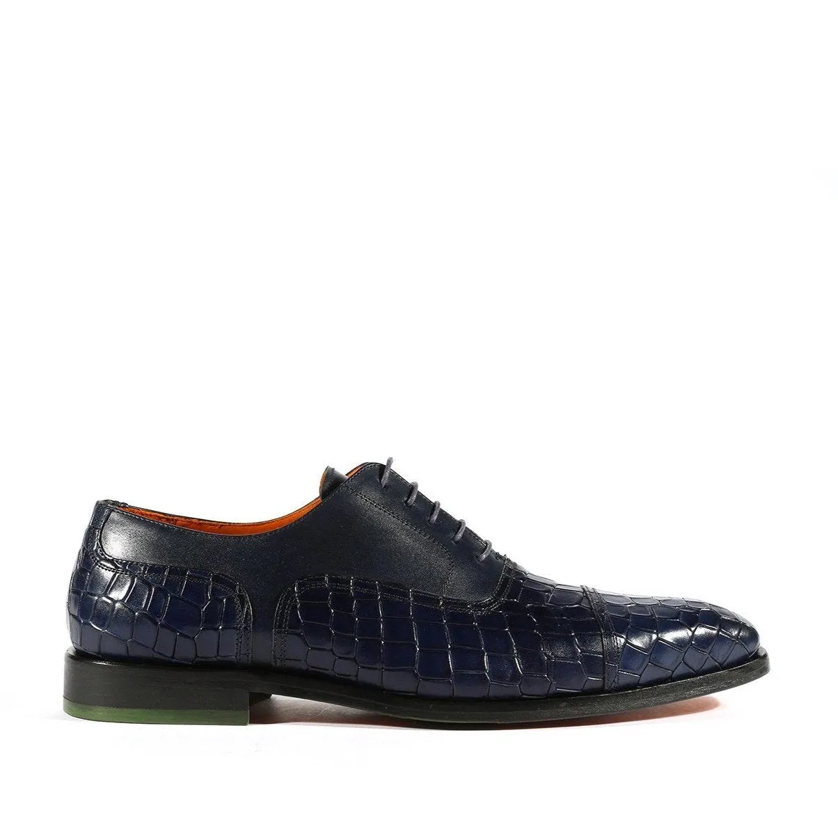 Ambrogio Men's Shoes Navy Crocodile Print / Rubber / Calf-Skin Leather Cap Toe Oxfords (AMBS2050-RTW)