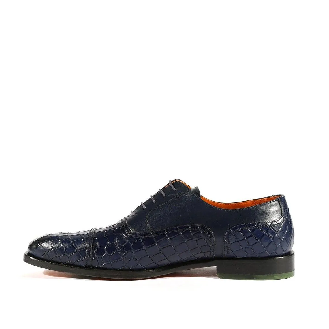 Ambrogio Men's Shoes Navy Crocodile Print / Rubber / Calf-Skin Leather Cap Toe Oxfords (AMBS2050-RTW)