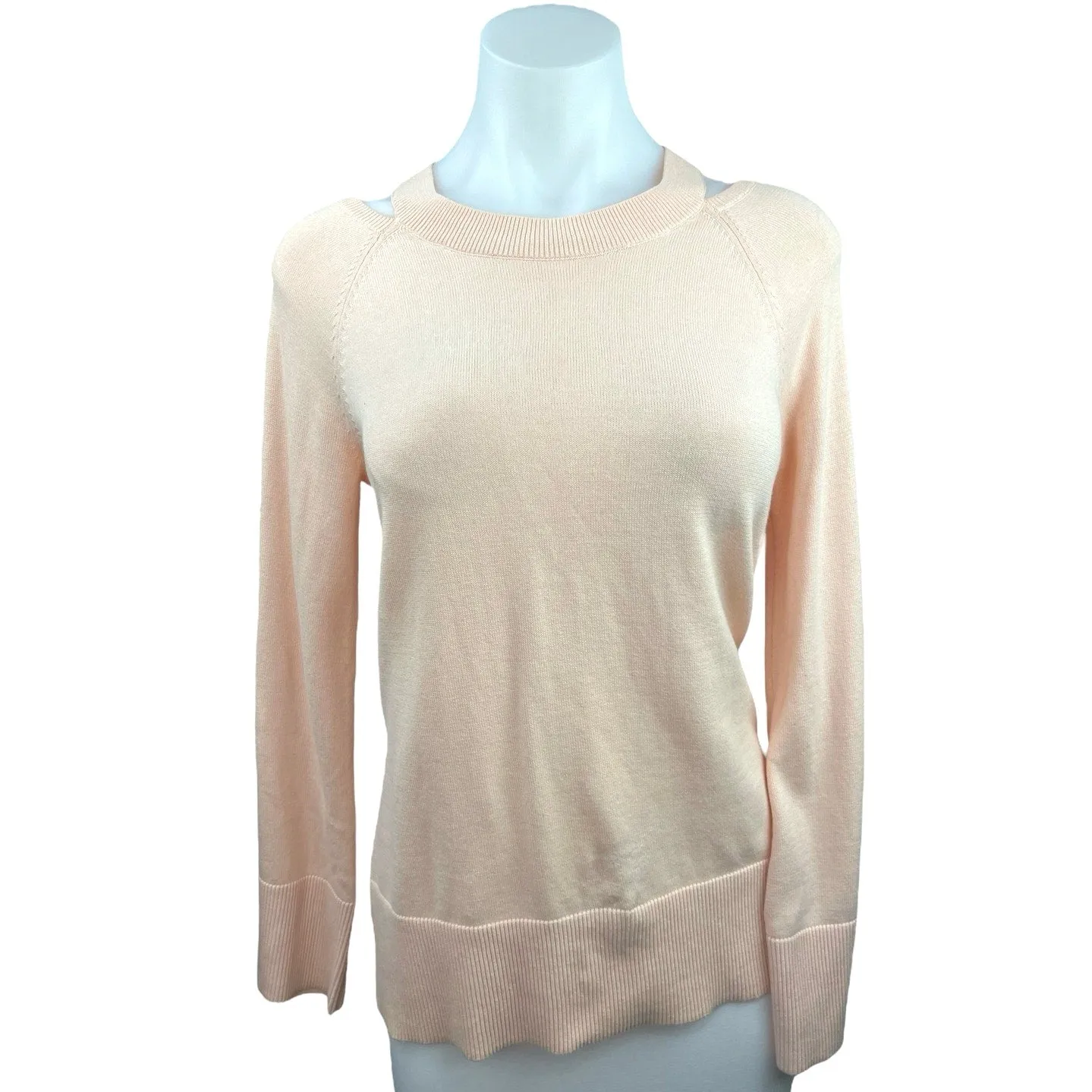 Ann Taylor LOFT Pink Peach Orange Pastel Cut Out Knit Pullover Sweater Top Sz XS