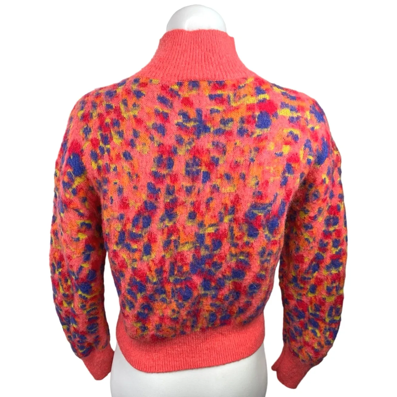 Anthropologie Holly Pink Multicolor Wool Alpaca Animal Print Mock Sweater Top XS