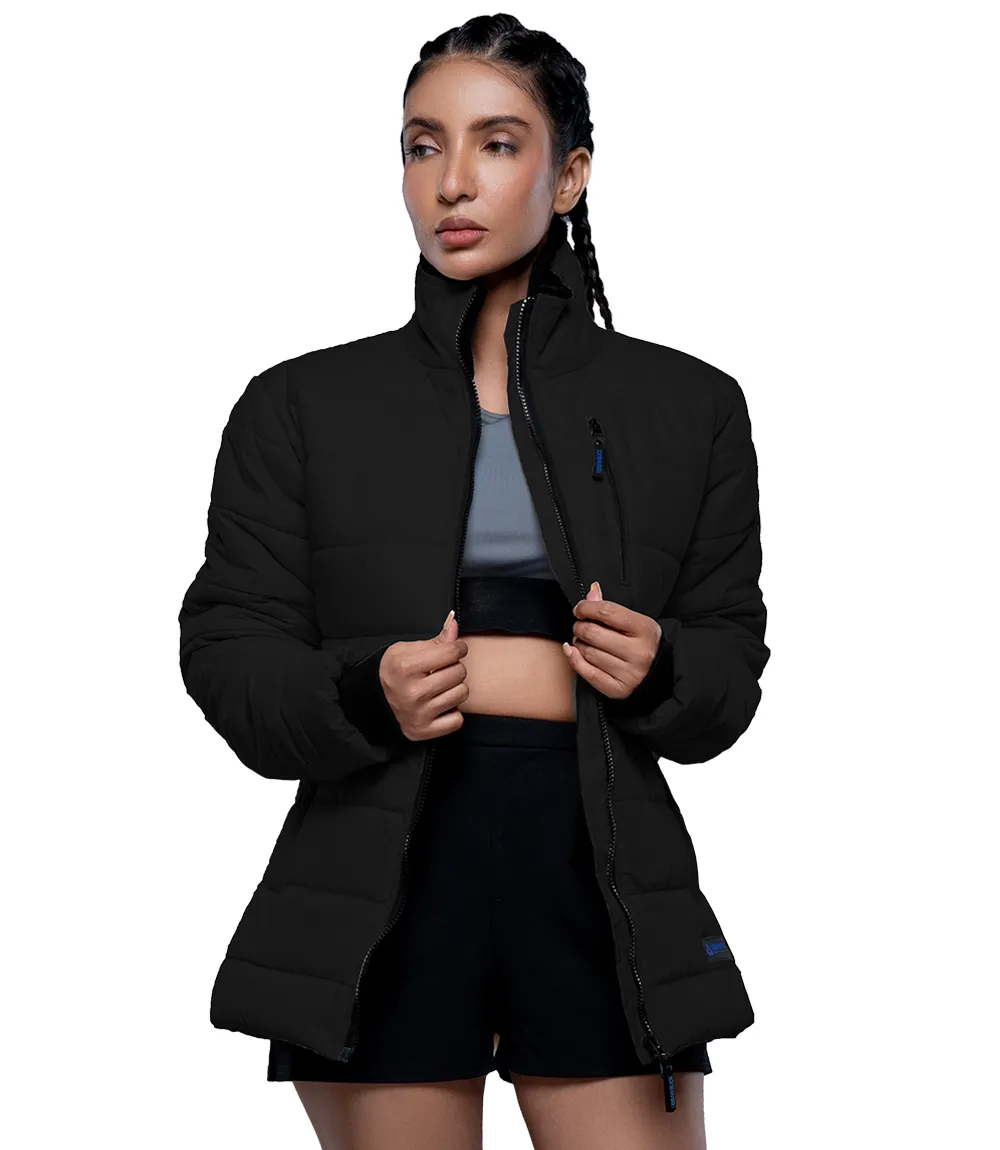 Azaria Women Black High Collar Puffer Jacket - Cozy Outerwear