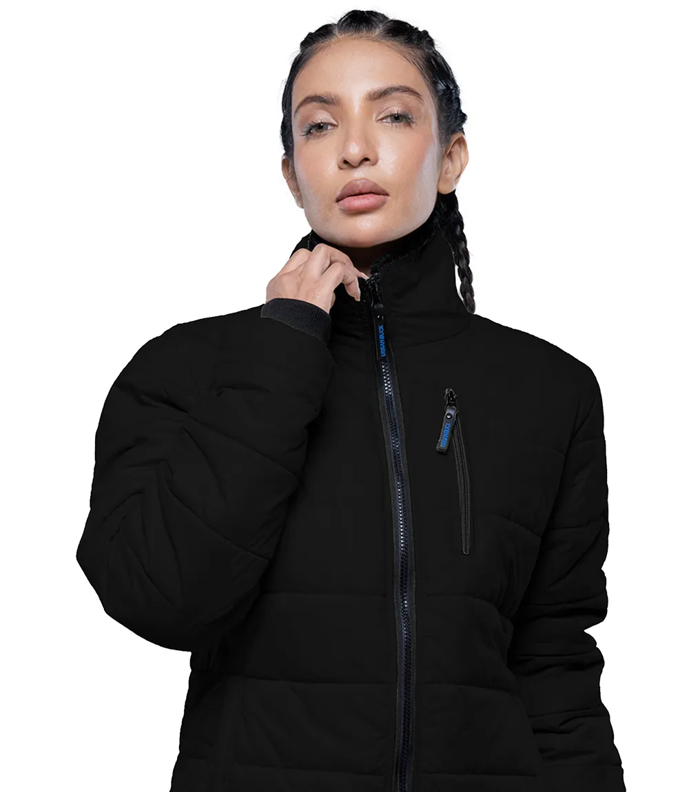 Azaria Women Black High Collar Puffer Jacket - Cozy Outerwear