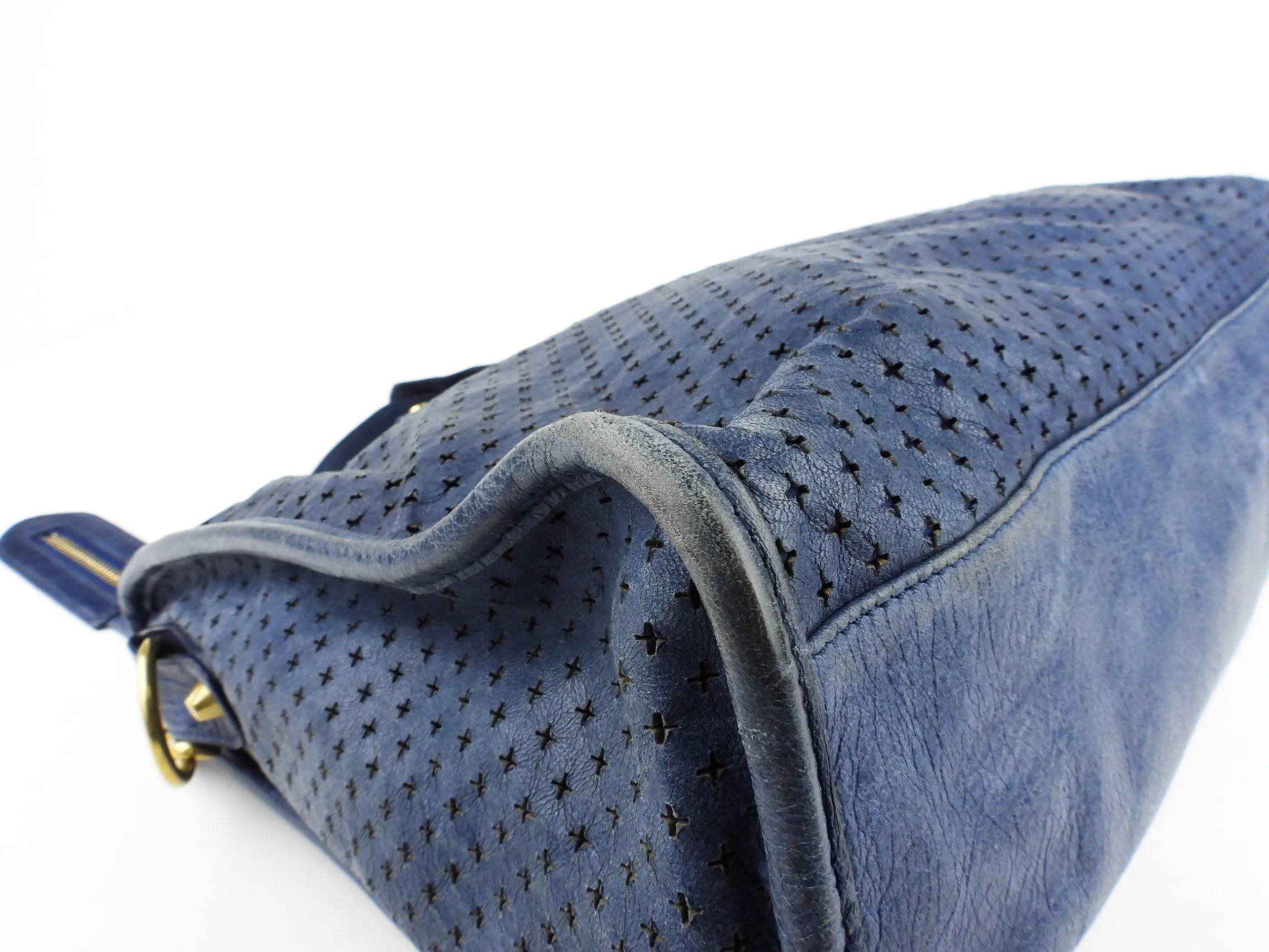 Balenciaga Blue Perforated Leather Moto Classic City Bag