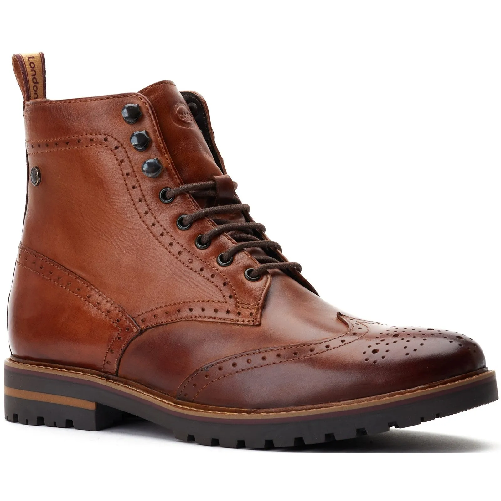 Base London Grove Washed Mens Leather Lace Up Brogue Boot