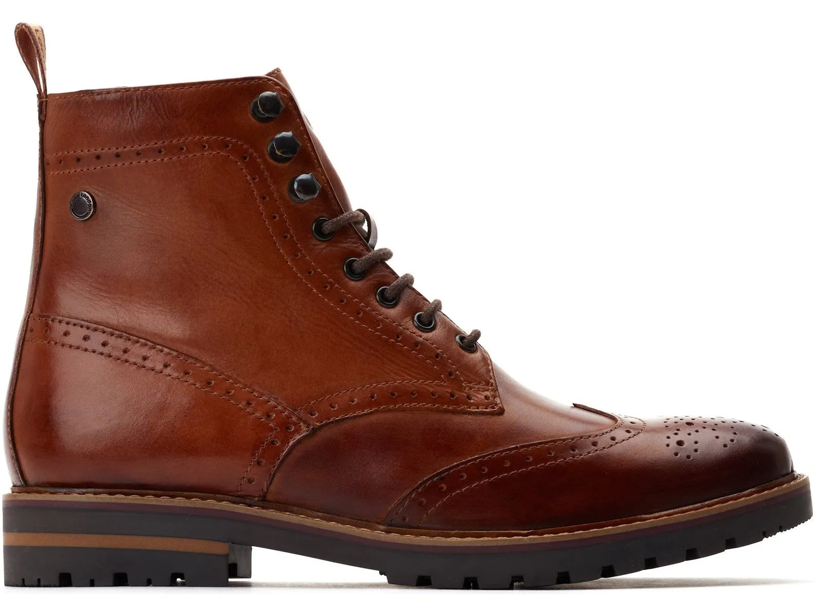 Base London Grove Washed Mens Leather Lace Up Brogue Boot