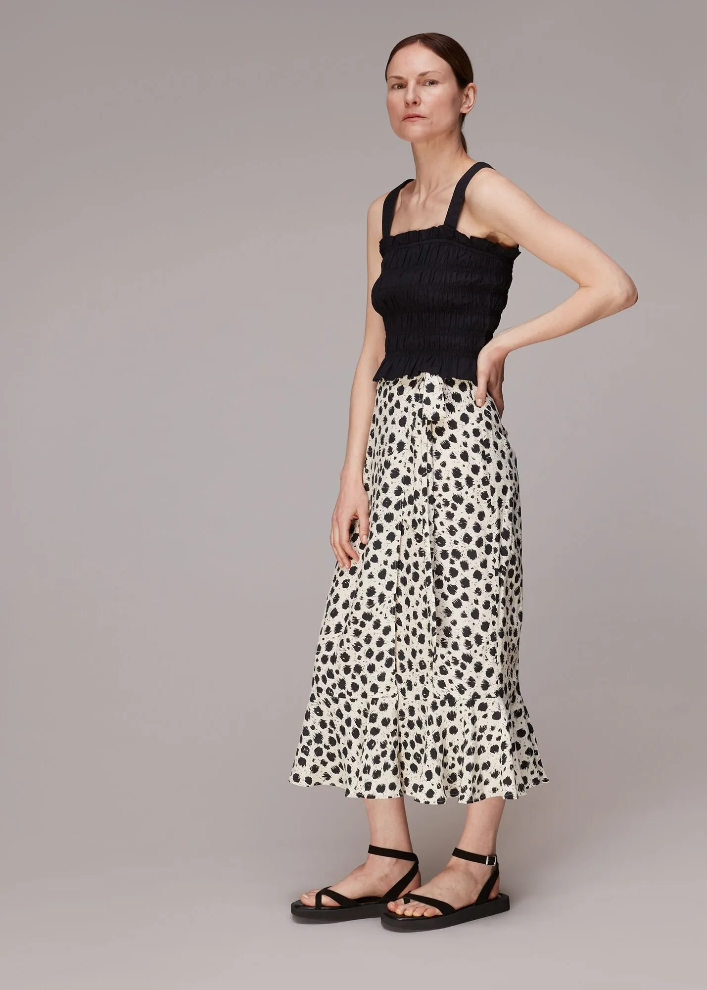 Black Brushed Dalmatian Wrap Skirt