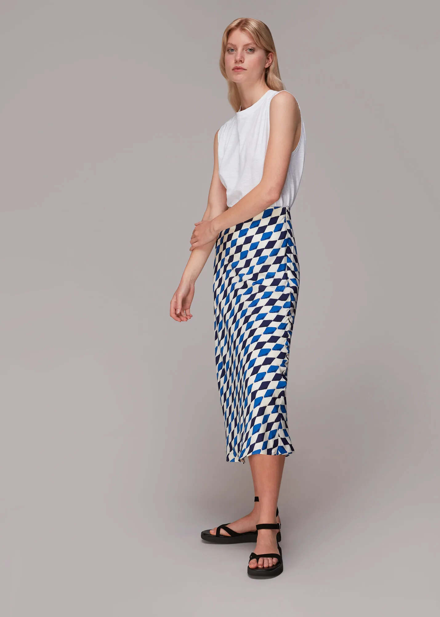 Blue Pinched Diamond Bias Cut Skirt