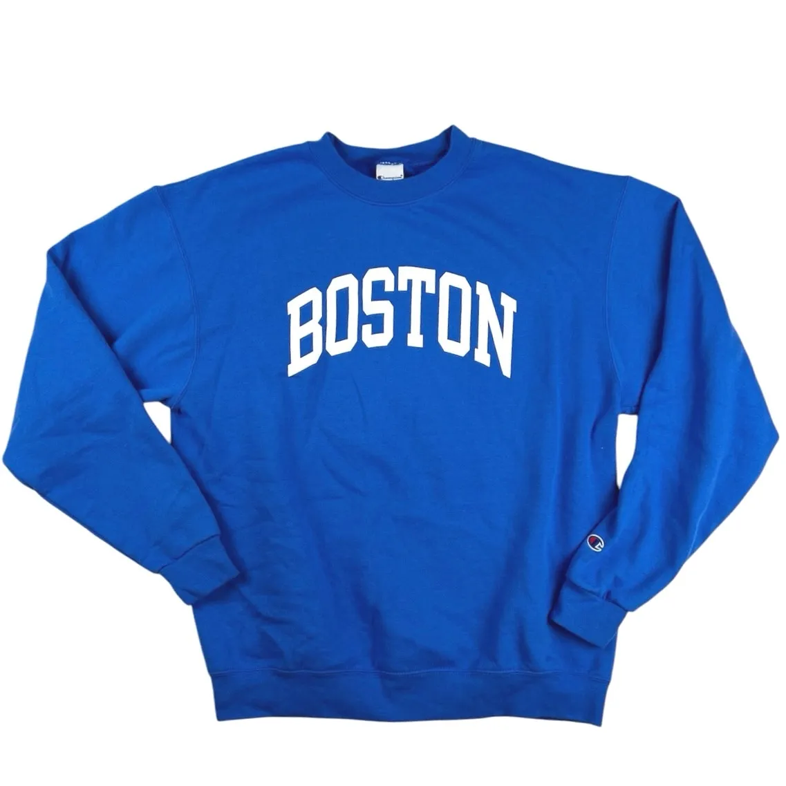 Champion Unisex Blue Boston Graphic Crewneck Pullover Sweatshirt Sweater Top L