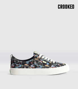 Crooked OCA Low Black Graphic Print Canvas Sneaker Women