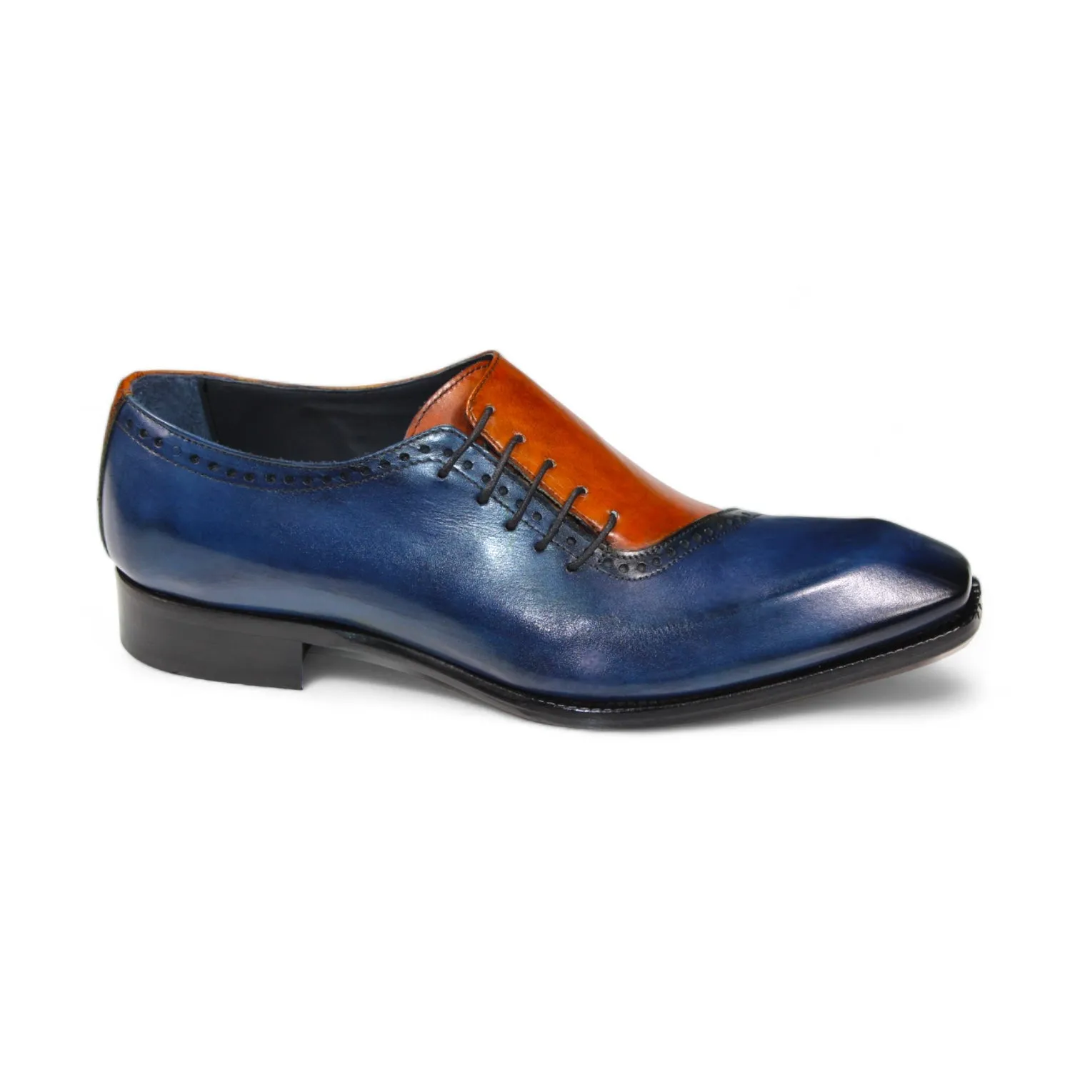 Duca Veroli Men's Shoes Navy/Gold Calf-Skin Leather Oxfords (D1137)