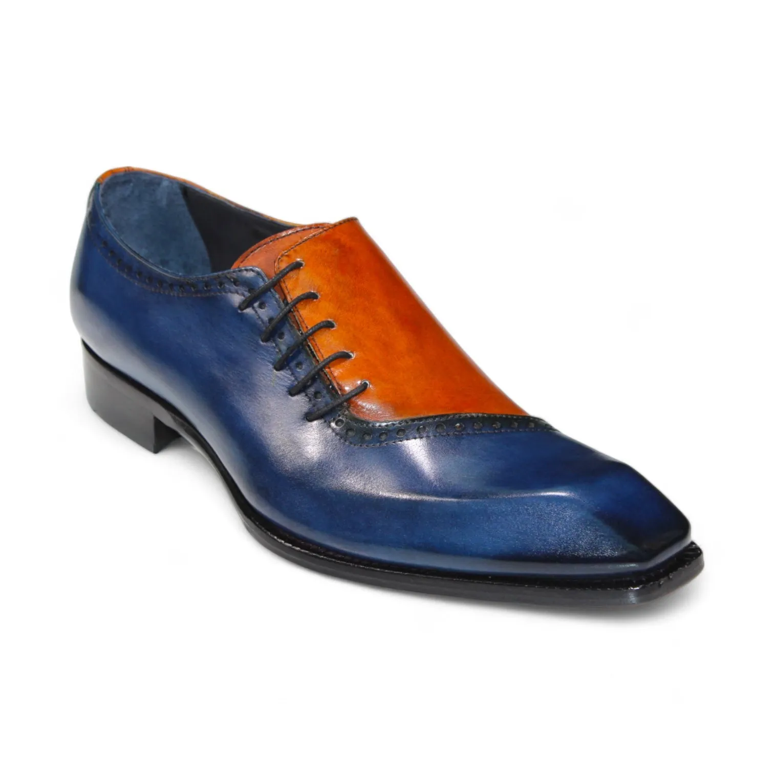 Duca Veroli Men's Shoes Navy/Gold Calf-Skin Leather Oxfords (D1137)