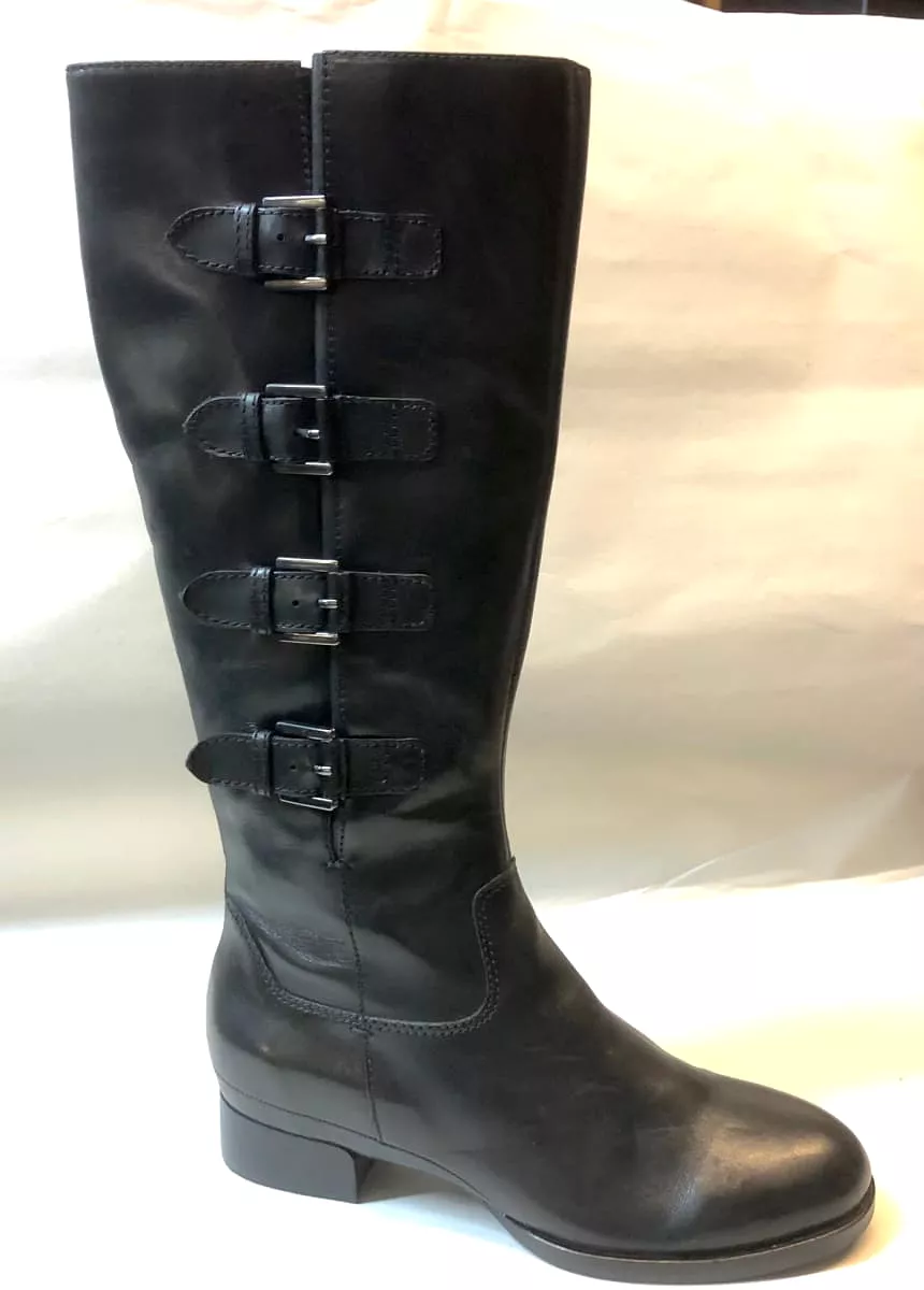 ECCO Women's •Sullivan•Tall Strap Boot -Black Leather- Size  7-7.5 US/EU 38