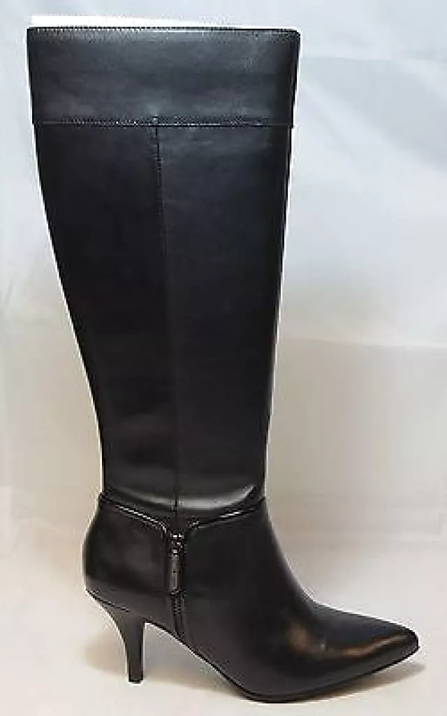 ELLEN TRACY Women's Harvard Tall Leather Heeled Boot - Black - 9M