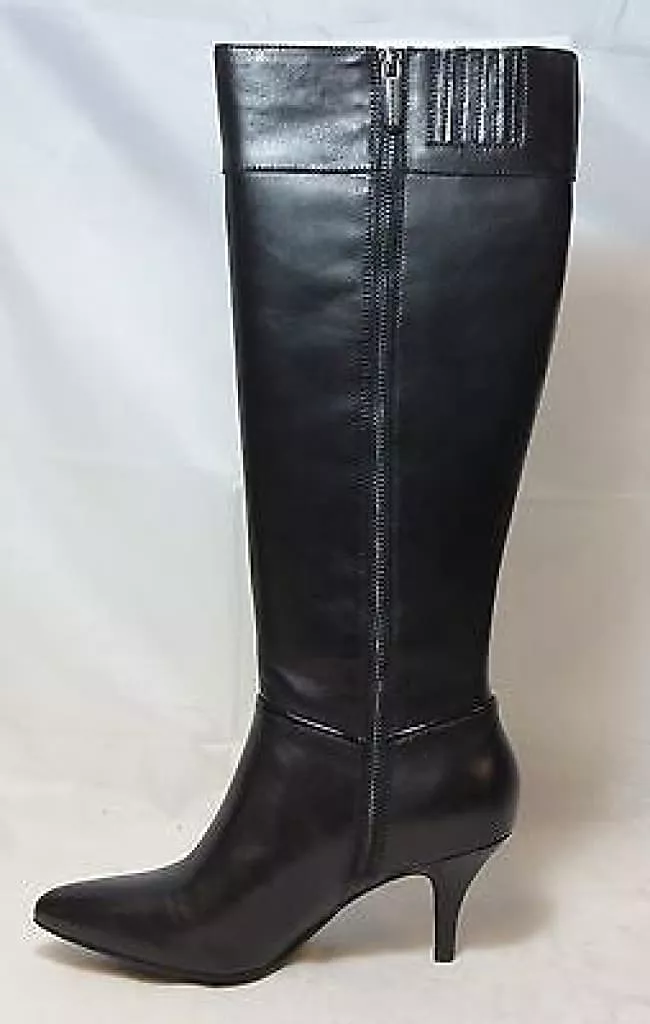 ELLEN TRACY Women's Harvard Tall Leather Heeled Boot - Black - 9M