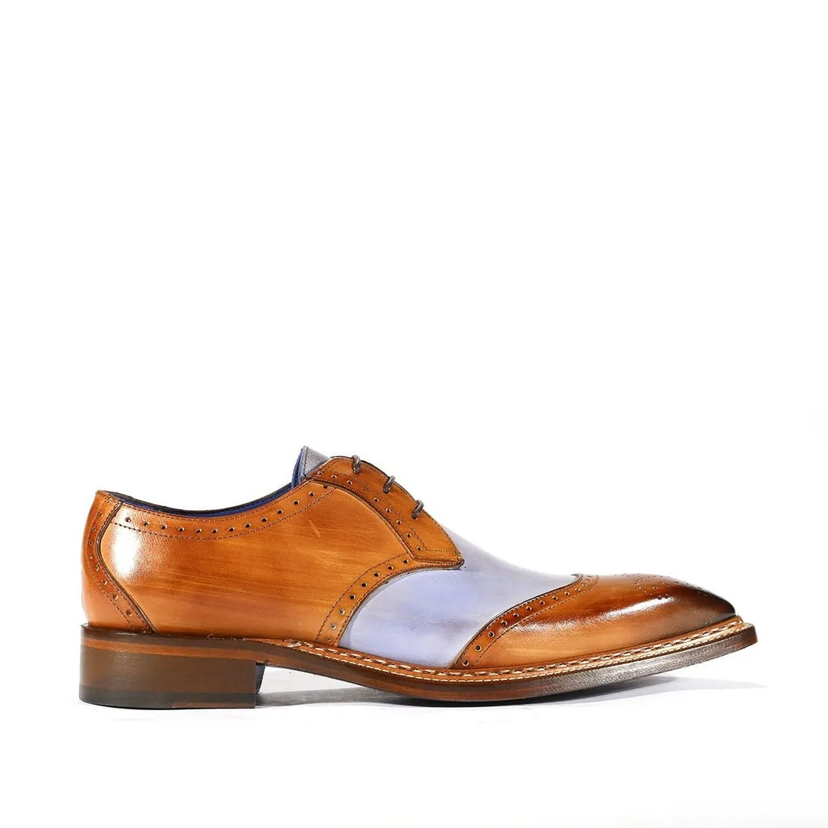 Emilio Franco Dante Men's Shoes Cognac & Light Blue Combination Calf-Skin Leather Oxfords (EFS3705)