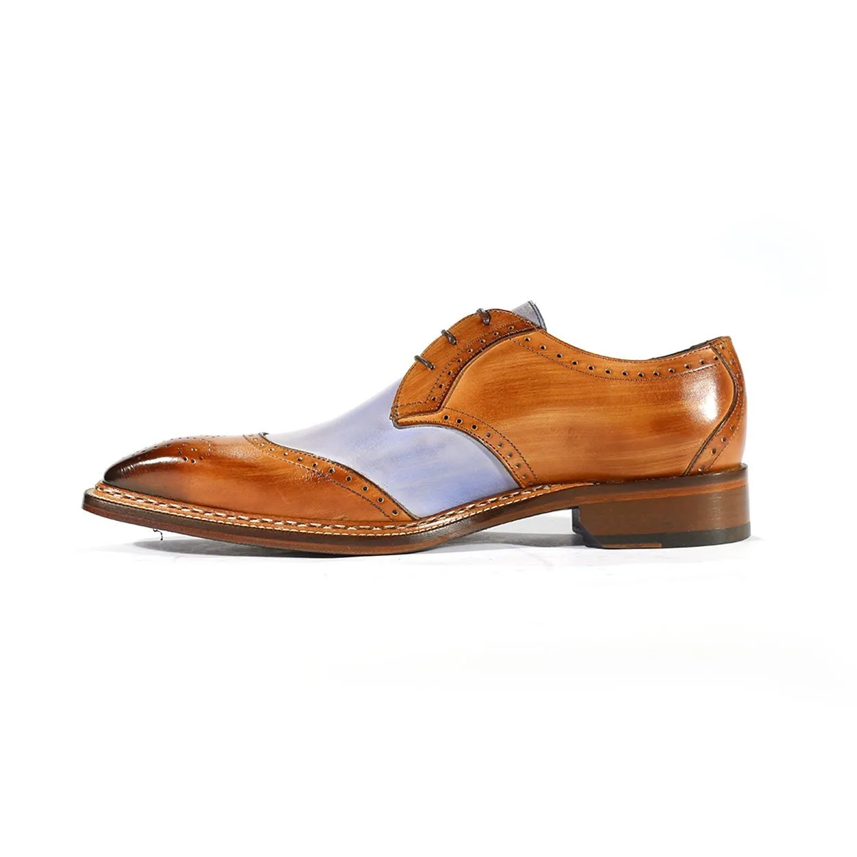 Emilio Franco Dante Men's Shoes Cognac & Light Blue Combination Calf-Skin Leather Oxfords (EFS3705)