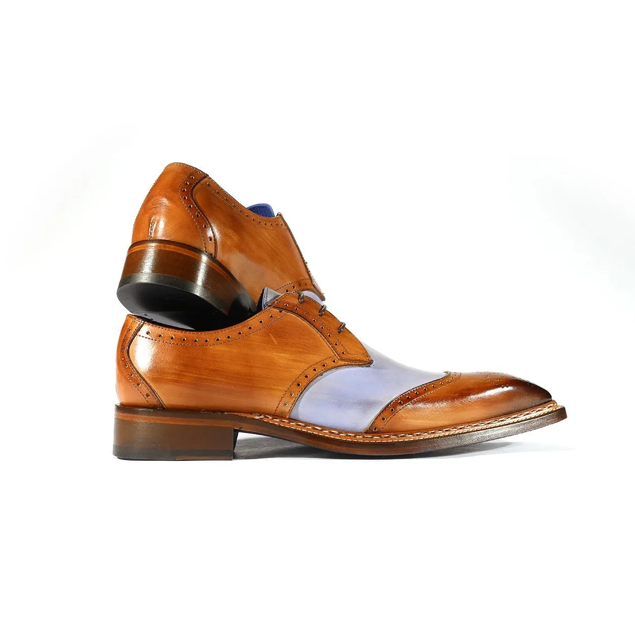 Emilio Franco Dante Men's Shoes Cognac & Light Blue Combination Calf-Skin Leather Oxfords (EFS3705)