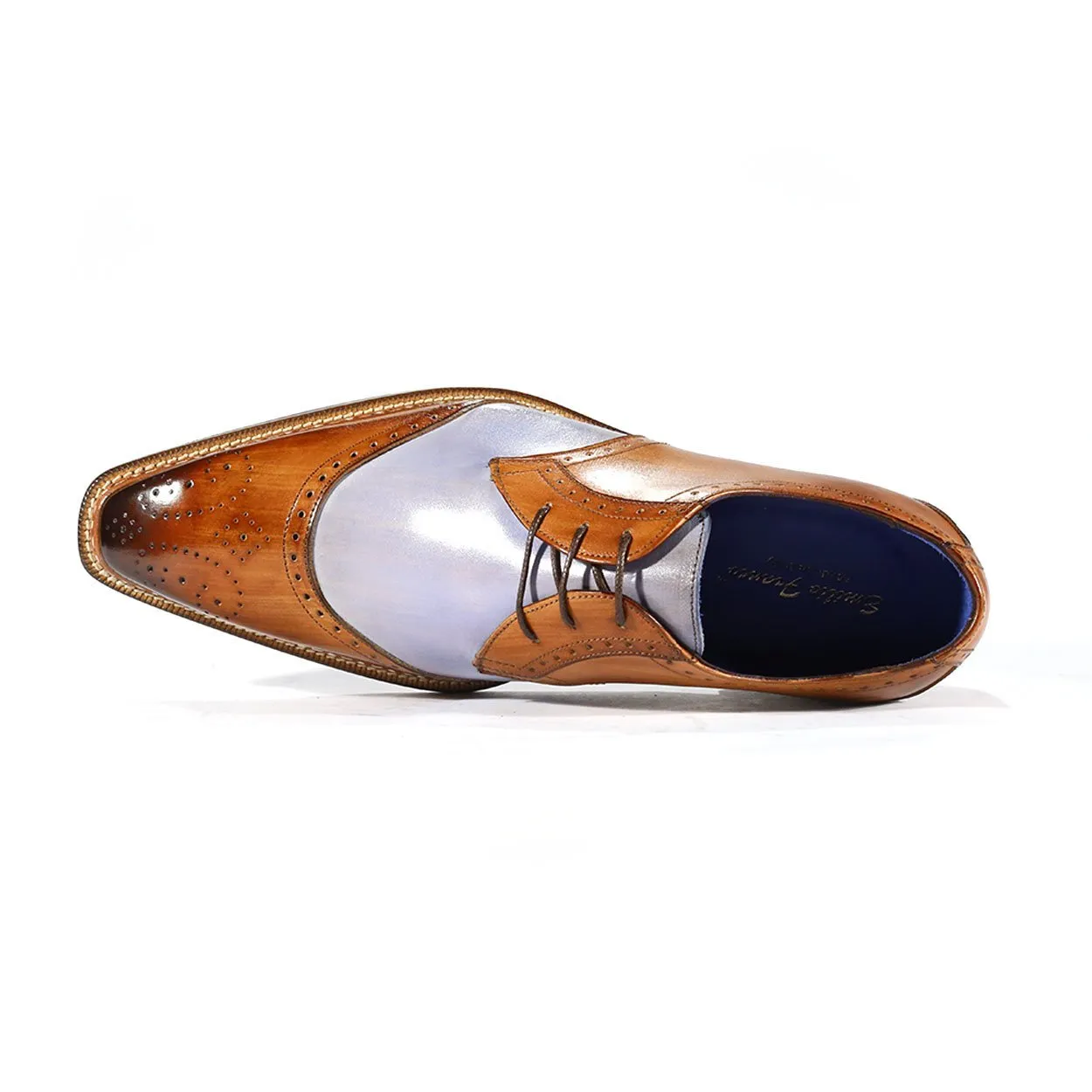 Emilio Franco Dante Men's Shoes Cognac & Light Blue Combination Calf-Skin Leather Oxfords (EFS3705)