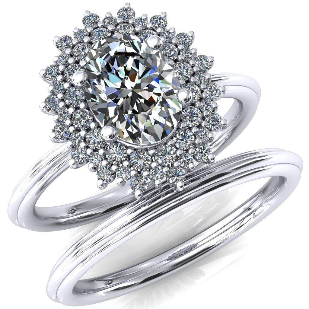 Eridanus Oval Lab Grown Diamond Center Stone 4 Prong Diamond Cluster Halo Engagement Ring