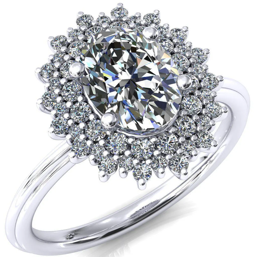 Eridanus Oval Lab Grown Diamond Center Stone 4 Prong Diamond Cluster Halo Engagement Ring