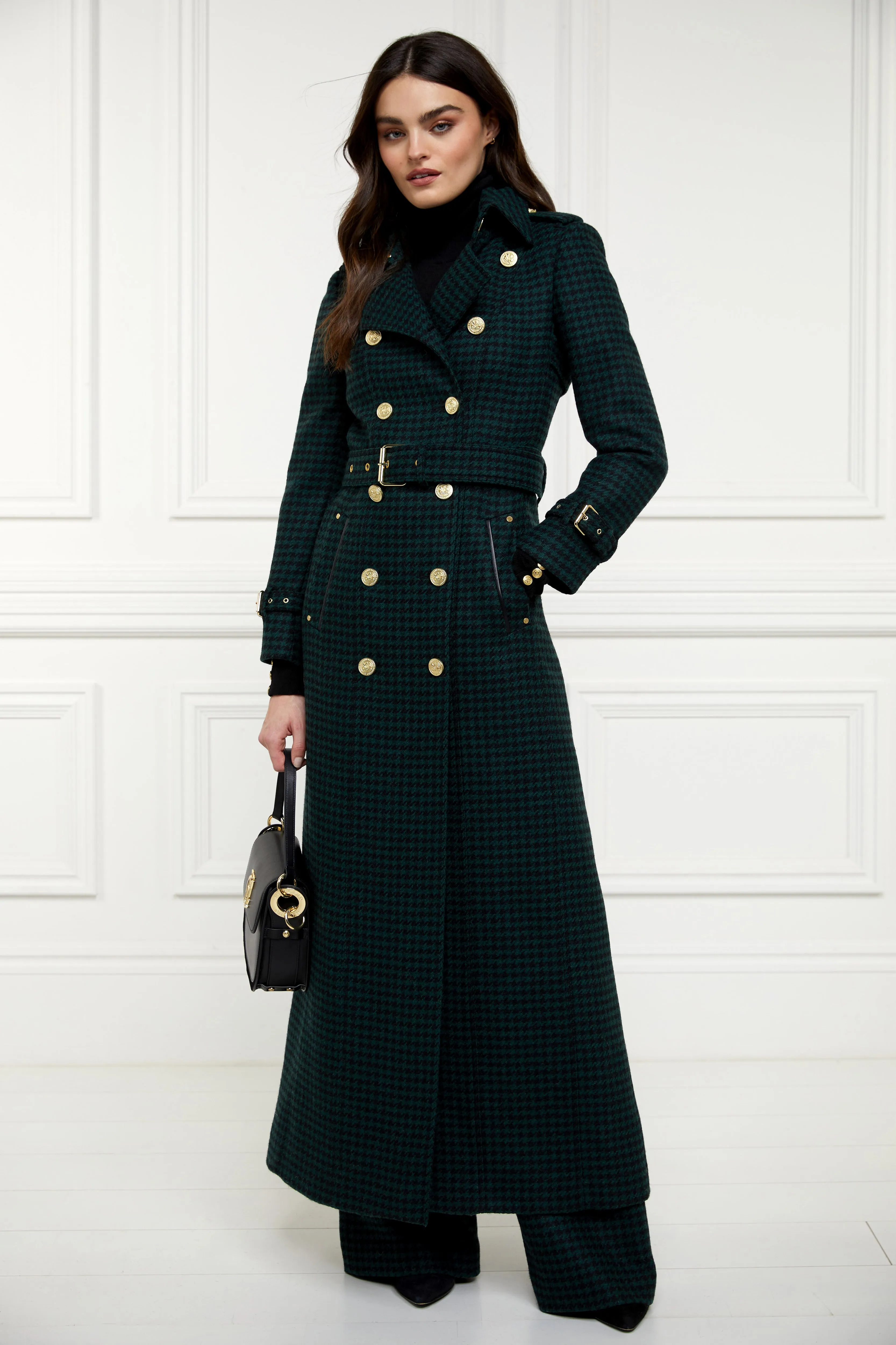 Full Length Marlborough Trench Coat (Emerald Houndstooth)