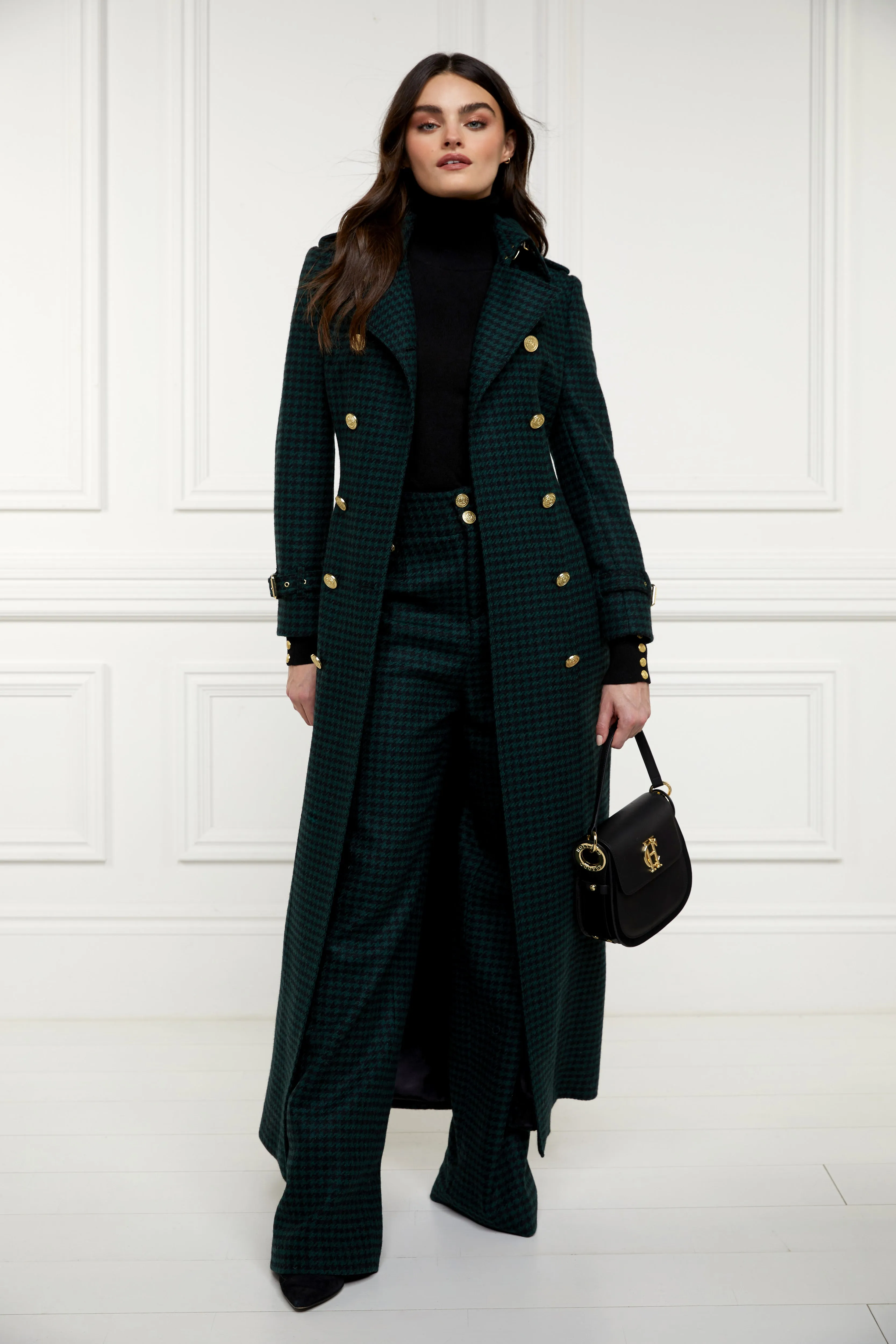 Full Length Marlborough Trench Coat (Emerald Houndstooth)