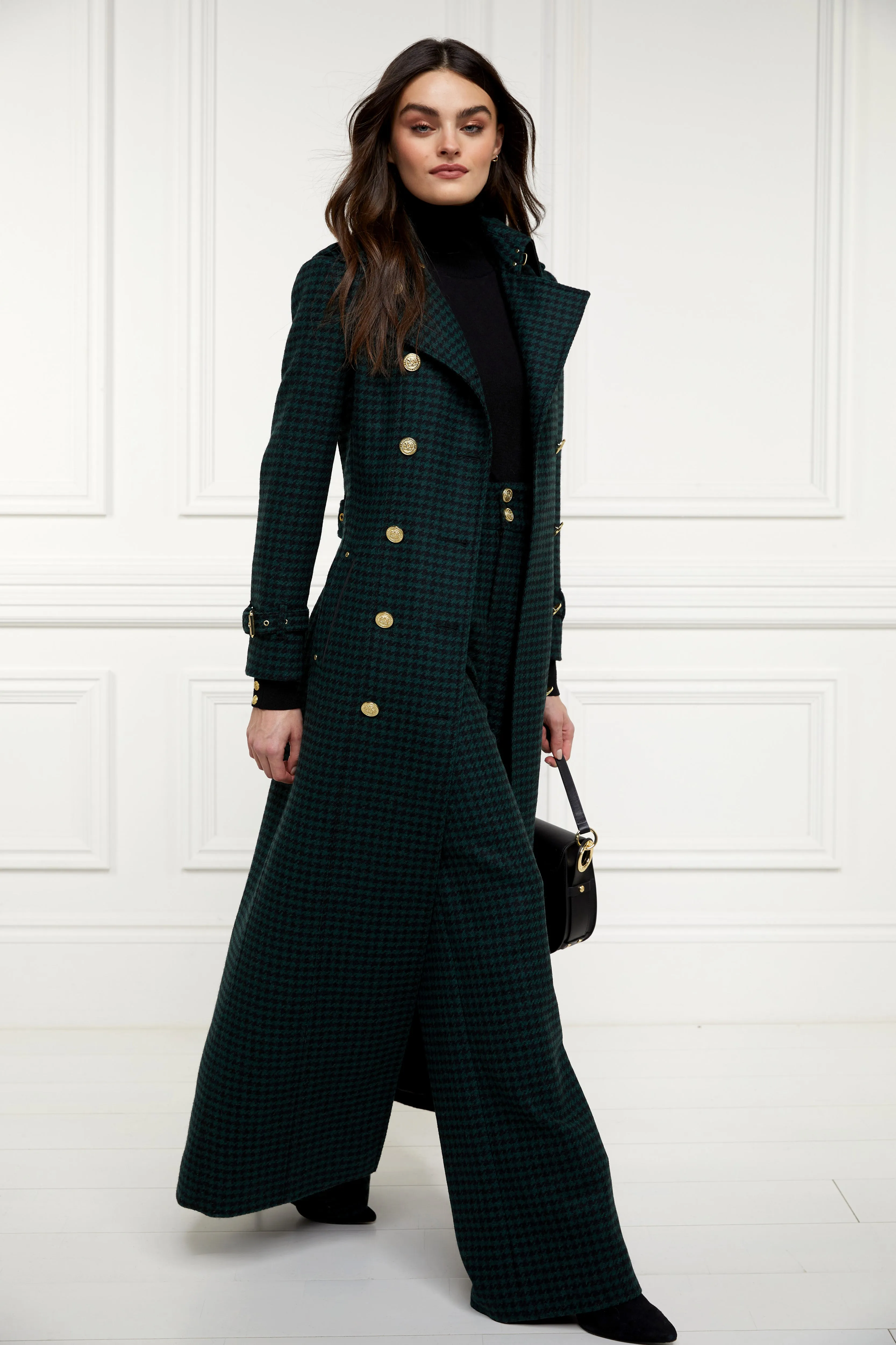 Full Length Marlborough Trench Coat (Emerald Houndstooth)