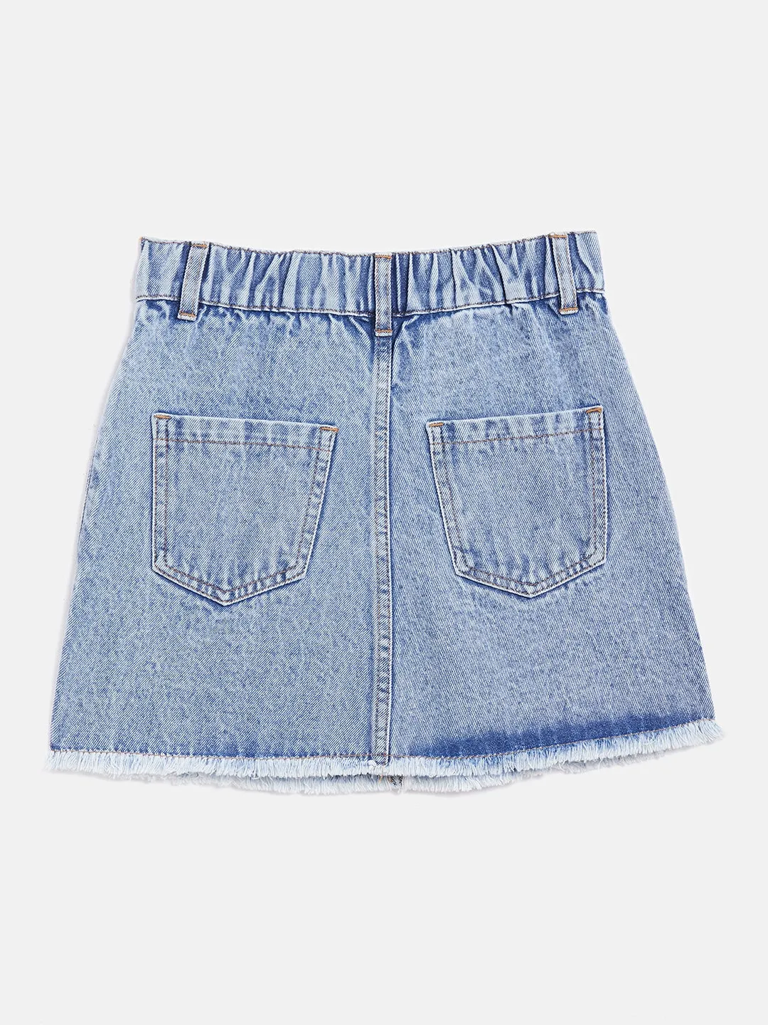 Girls Blue Raw Hem Denim Mini Skirt