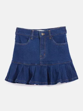 Girls Navy Denim Pleated Mini Skirt