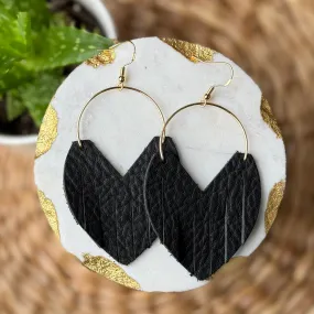 Glam Hoops - Black - Leather Earrings