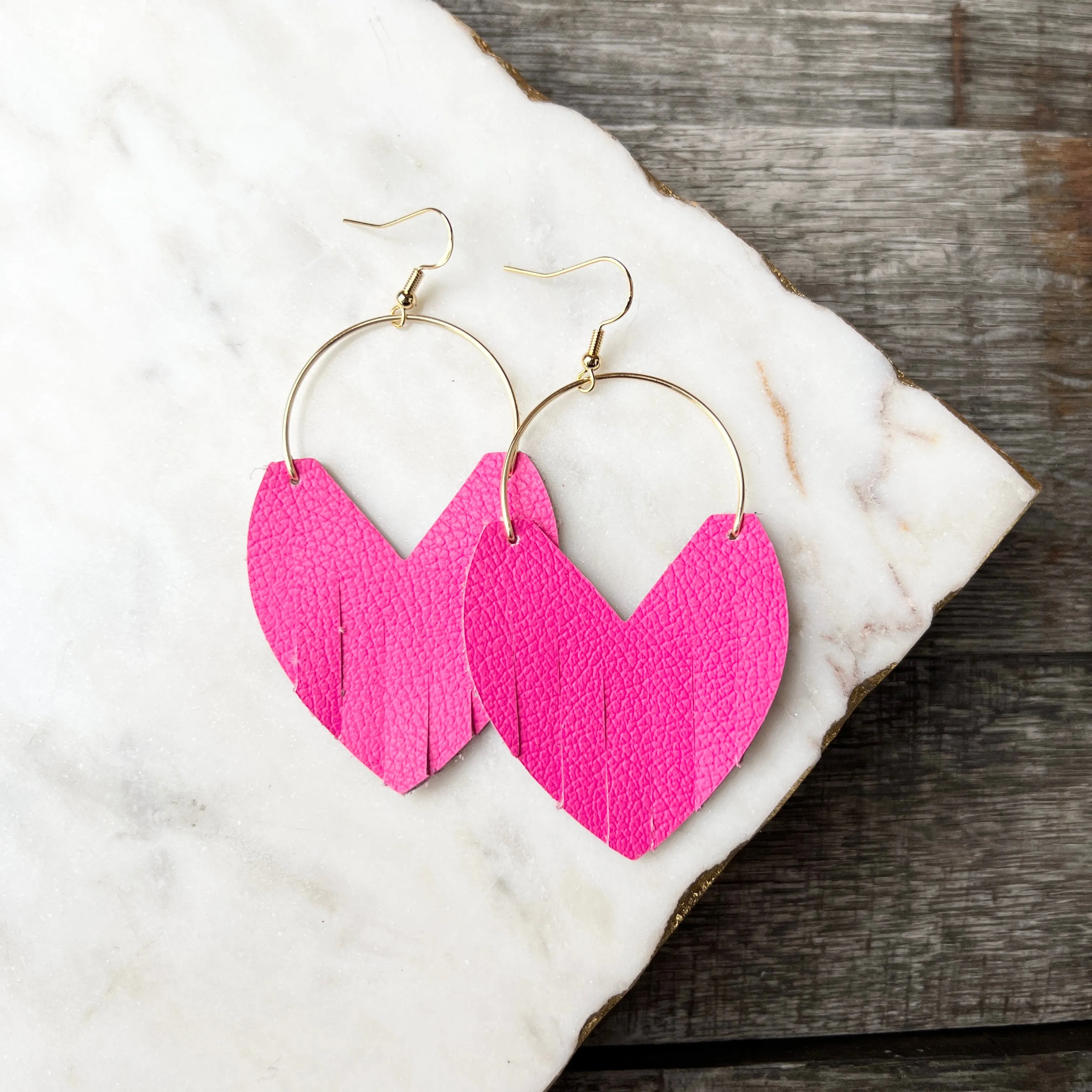 Glam Hoops - Neon Pink - Leather Earrings