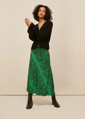 Green Speckled Animal Bias Cut Skirt