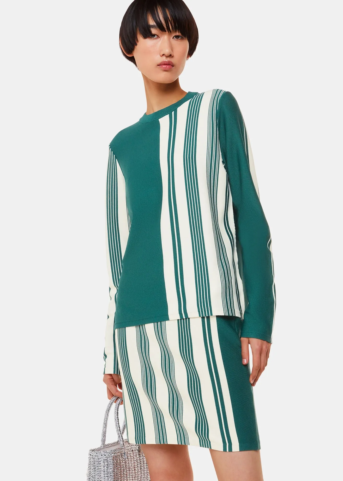 Green Vertical Stripe Knitted Skirt