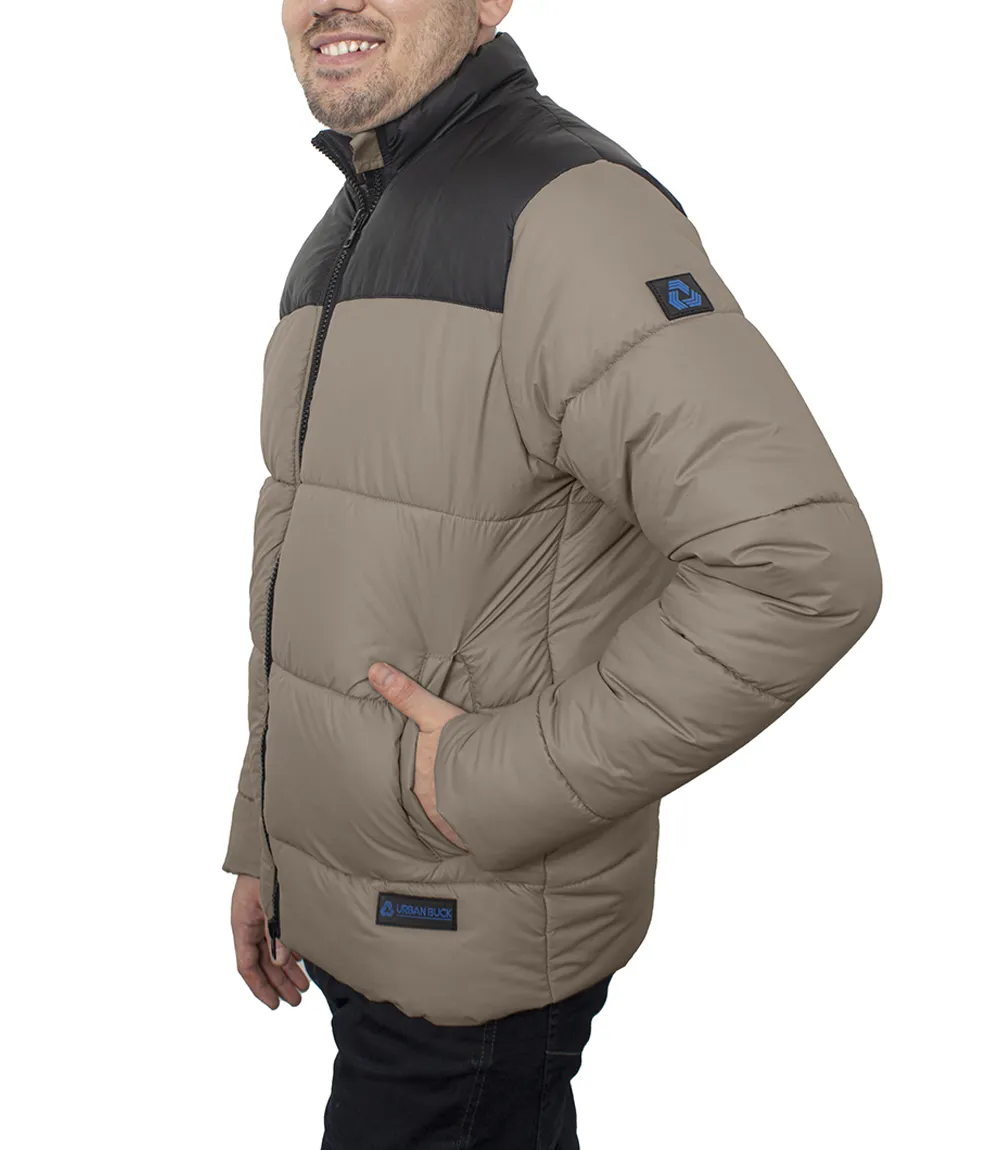 Henry Men's Black and Beige Puffer Jacket - Lightweight Outerwear