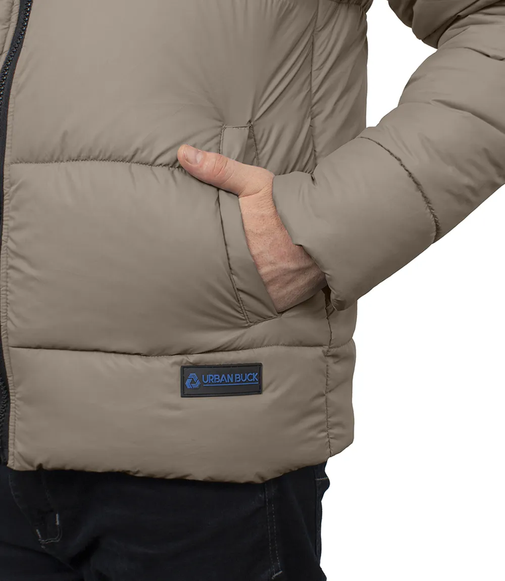 Henry Men's Black and Beige Puffer Jacket - Lightweight Outerwear