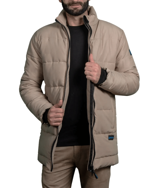 Herman Men's Beige Down Puffer Jacket - 3/4 Length Jacket