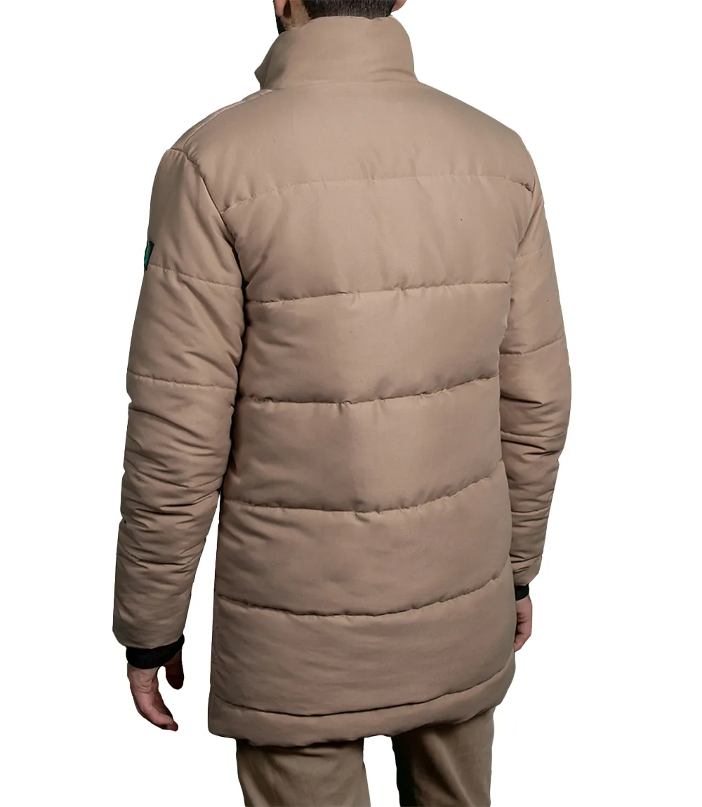 Herman Men's Beige Down Puffer Jacket - 3/4 Length Jacket