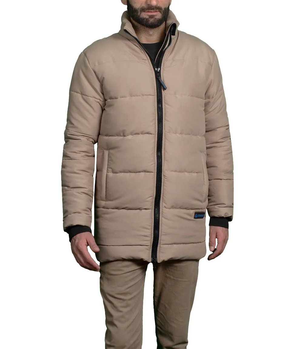 Herman Men's Beige Down Puffer Jacket - 3/4 Length Jacket