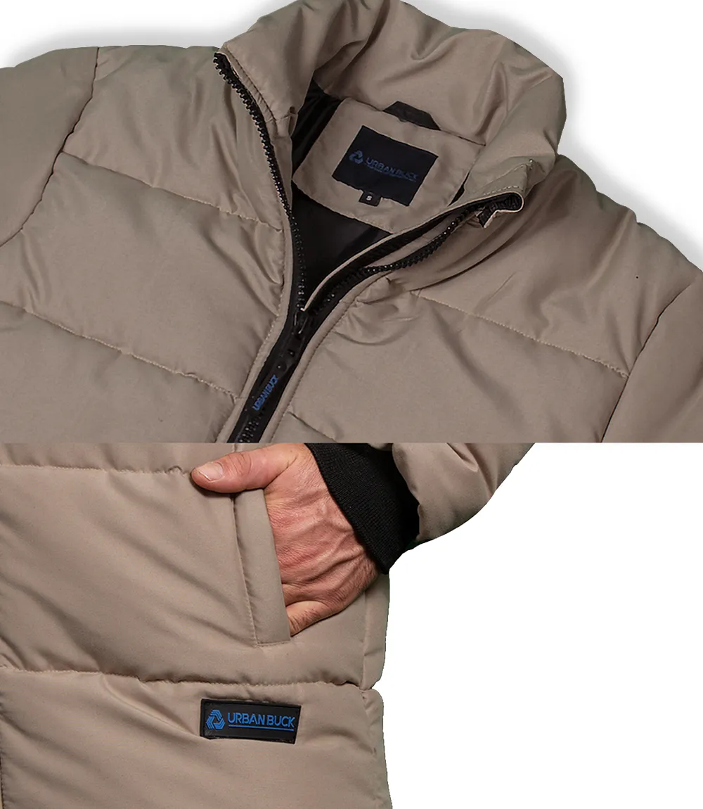 Herman Men's Beige Down Puffer Jacket - 3/4 Length Jacket