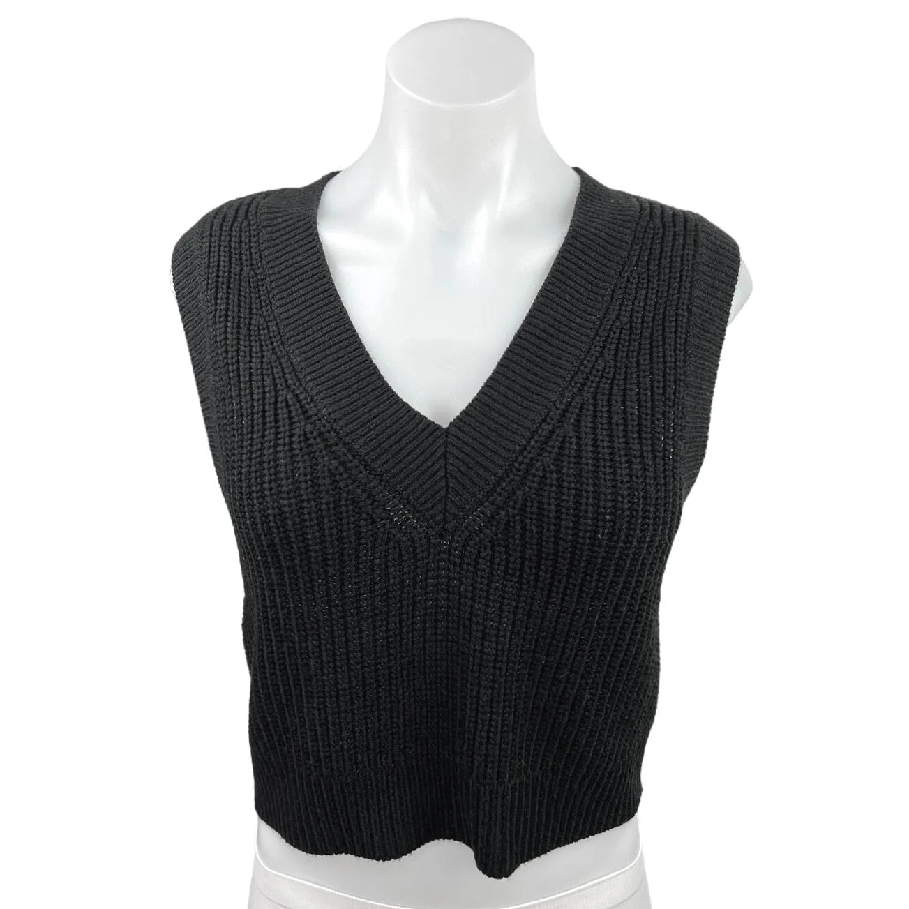 H&M Black Sleeveless Chunky Cable Knitted V-Neck Crop Top Sweater Vest Size M