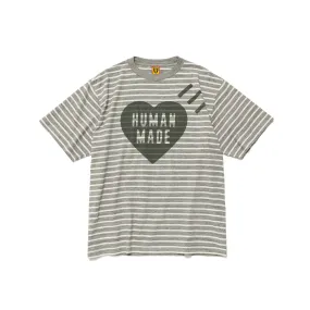 HUMAN MADE STRIPED HEART T-SHIRT - GRAY