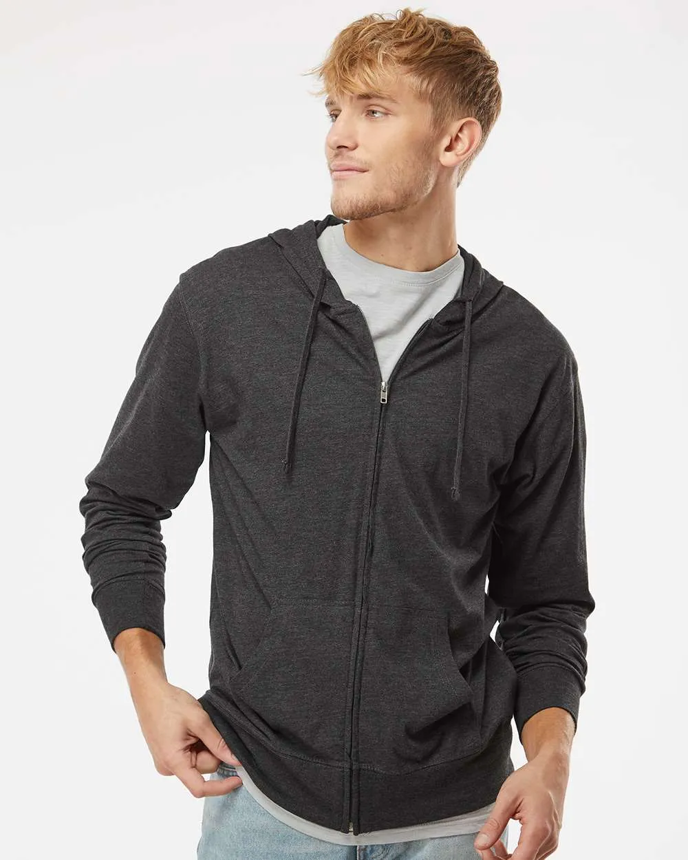 Independent Trading Co. Lightweight Jersey Full-Zip Hooded T-Shirt