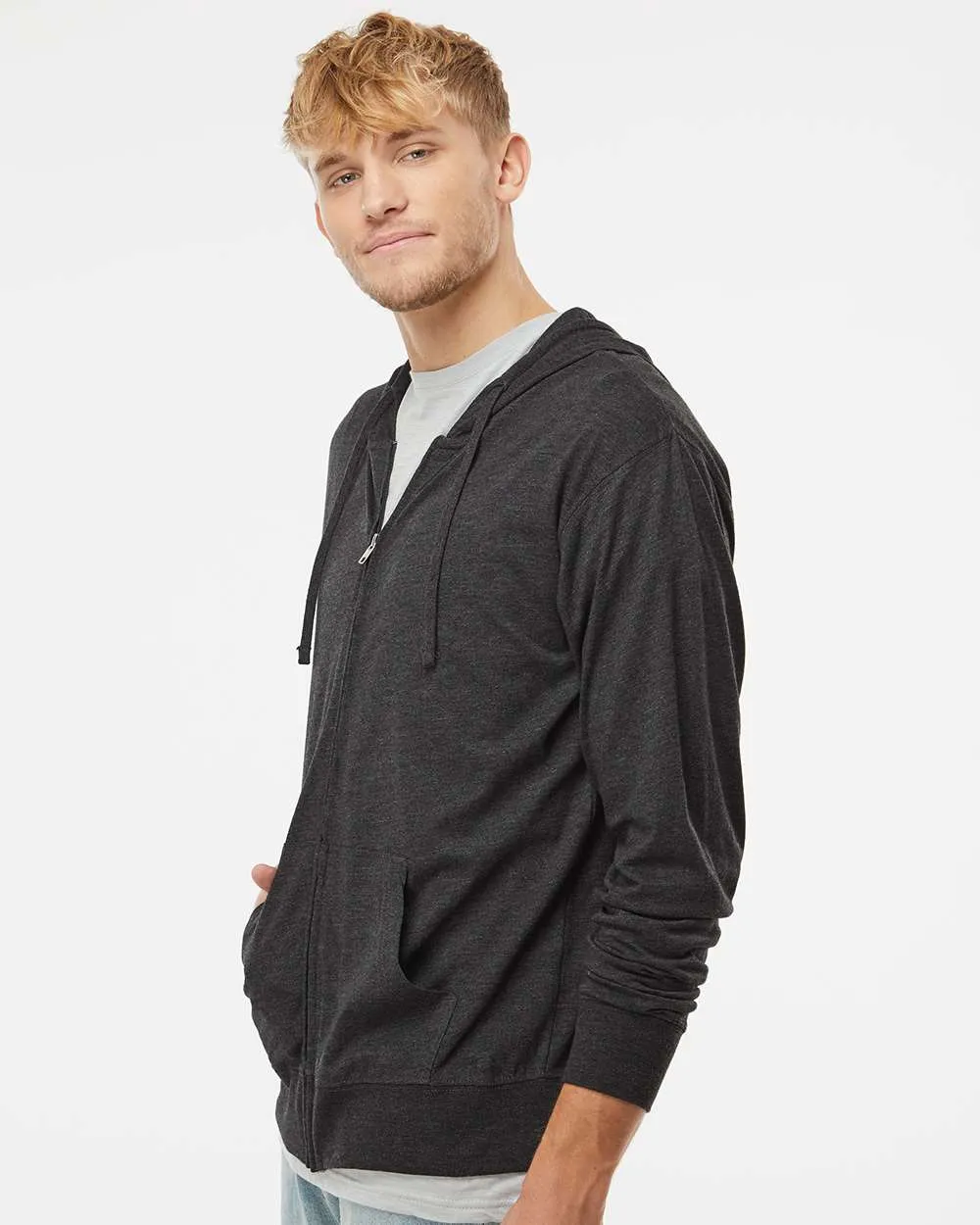 Independent Trading Co. Lightweight Jersey Full-Zip Hooded T-Shirt