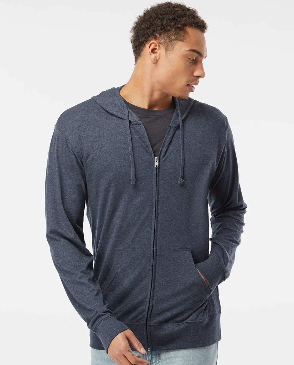 Independent Trading Co. Lightweight Jersey Full-Zip Hooded T-Shirt