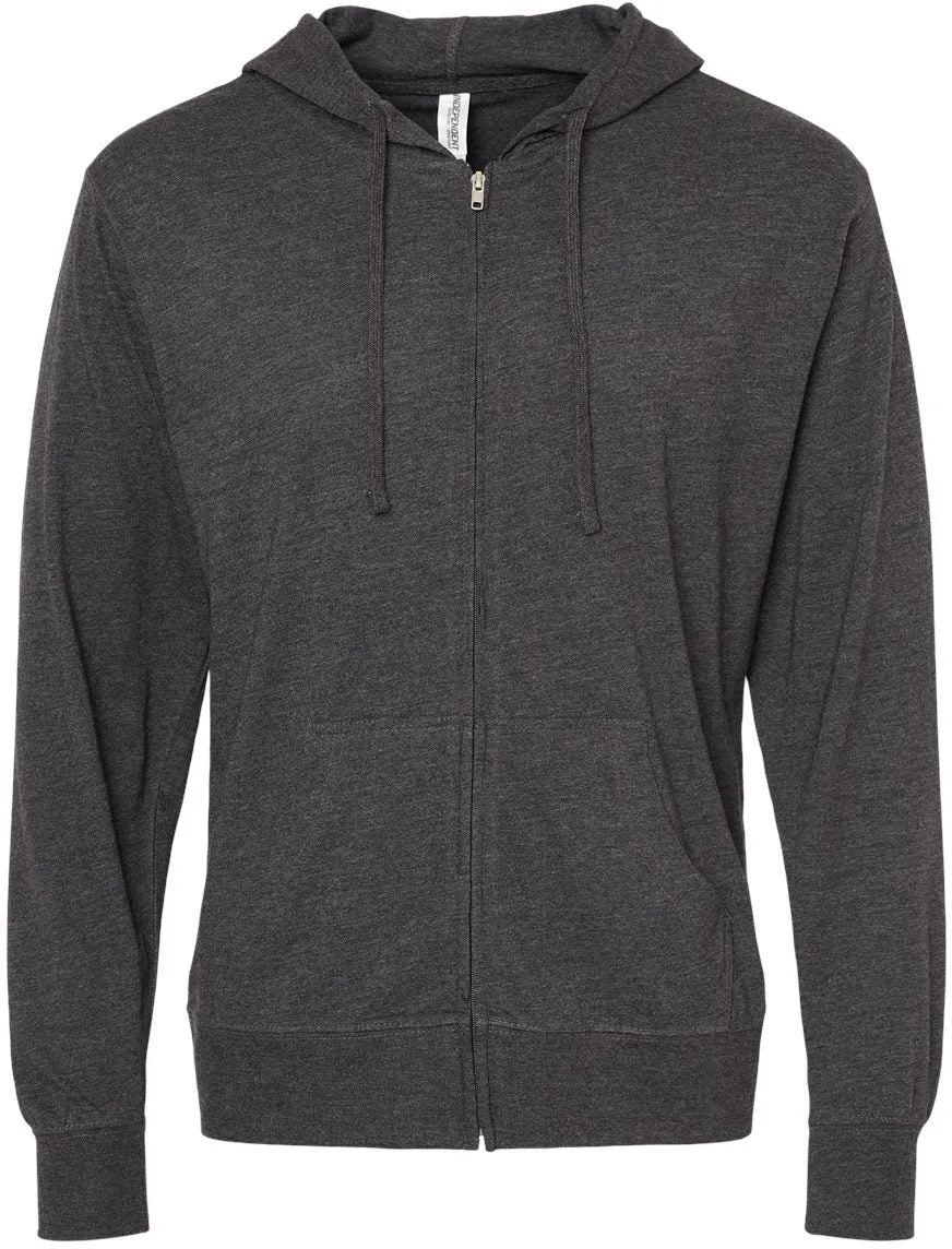 Independent Trading Co. Lightweight Jersey Full-Zip Hooded T-Shirt